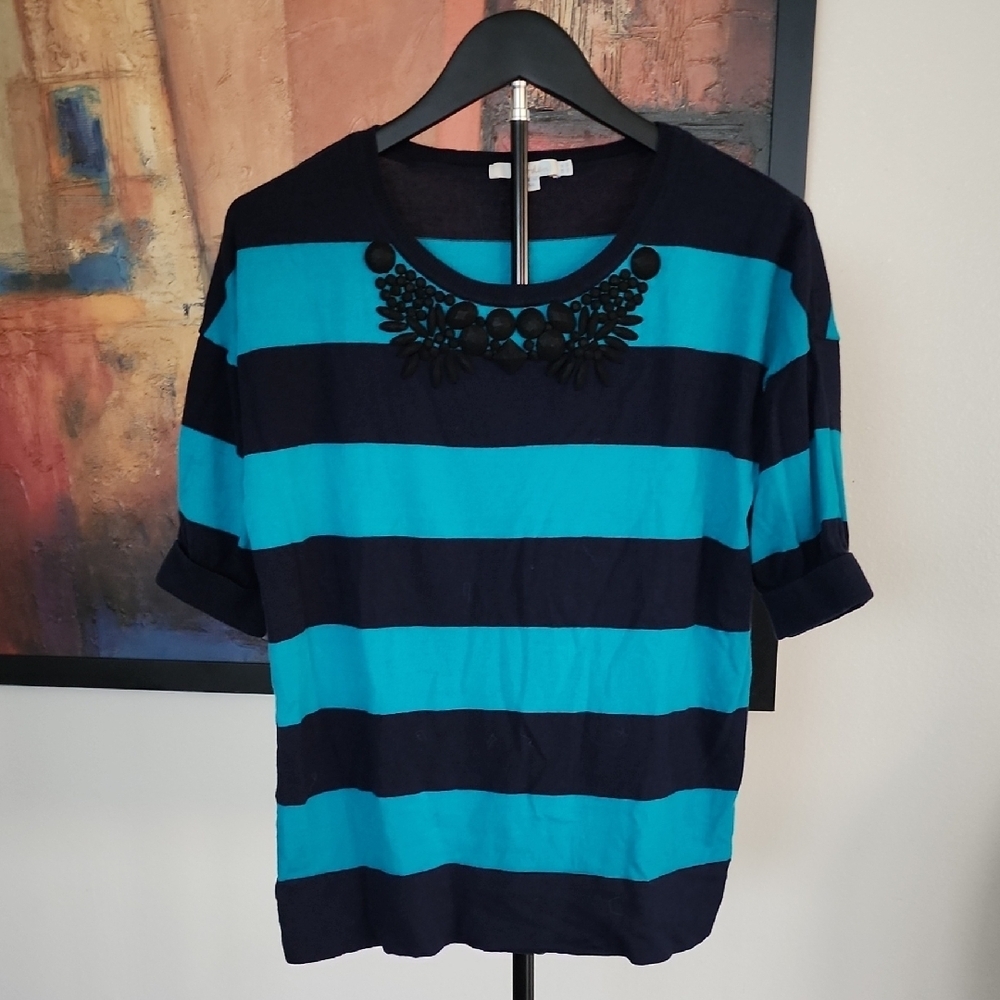 Boden Blue Black Striped Short Sleeve Knit Top Women’s Size 10